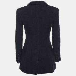 Chanel Black Tweed Button Front Blazer M