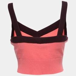 Pre Owned Chanel Pink & Plum Cashmere Cropped Knit Top M