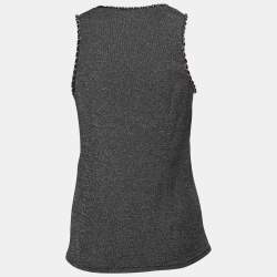 Chanel Black & Silver Knit Chain Trim Detail Sleeveless Top M