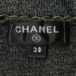 Chanel Black & Silver Knit Chain Trim Detail Sleeveless Top M