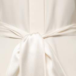 Chanel Cream Silk Belted Long Sleeve Shirt S