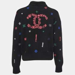 Chanel Black Patterned Cashmere Turtleneck Sweater M
