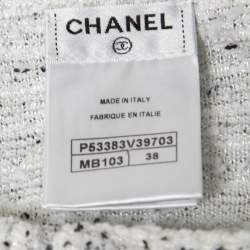 Chanel White/Black Tweed Long Sleeve Knit Top M
