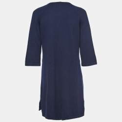 Pre Owned Chanel Navy Blue Cashmere Buttoned Knitted Dress M