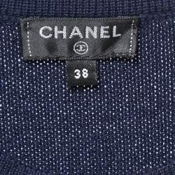 Pre Owned Chanel Navy Blue Cashmere Buttoned Knitted Dress M