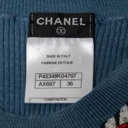 Chanel Blue Linen Rib Knit Braid Detail Tank Top S