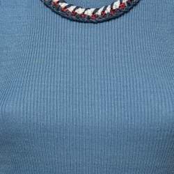 Chanel Blue Linen Rib Knit Braid Detail Tank Top S