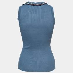 Chanel Blue Linen Rib Knit Braid Detail Tank Top S