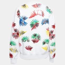 Pre Owned Chanel White Cotton Parrot Print Embellished Sweatshirt M