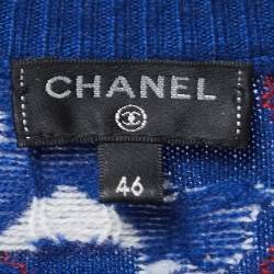 Chanel Blue/Red Airplane Patterned Cashmere Knit Top XL
