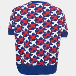 Chanel Blue/Red Airplane Patterned Cashmere Knit Top XL