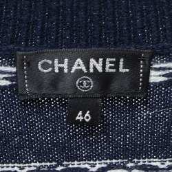 Pre Owned Chanel Navy Blue Chain Link Intarsia Cashmere Knit Top XL