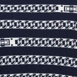 Pre Owned Chanel Navy Blue Chain Link Intarsia Cashmere Knit Top XL