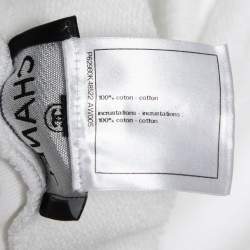 Chanel White Cotton Logo Detail Wide Leg Pants S