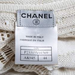 Pre Owned Chanel Cream Patterned Crochet Knit Cardigan L