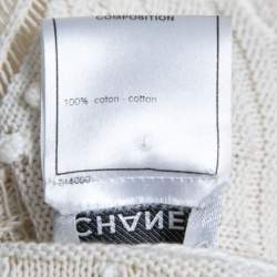 Pre Owned Chanel Cream Patterned Crochet Knit Cardigan L