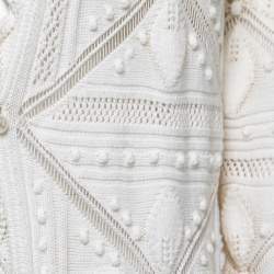Pre Owned Chanel Cream Patterned Crochet Knit Cardigan L