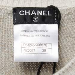 Chanel Beige Colorblock Cashmere Knit Button Front Cardigan M