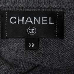 Pre Owned Chanel Grey Cashmere Silver Foil Detail Zip Up Sweater M