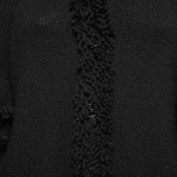 Pre Owned Chanel Black Cashmere Frayed-Trim Hooded Cardigan L
