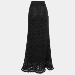 Chanel Vintage Dark Grey Camel Hair & Wool Open Knit Maxi Skirt XL