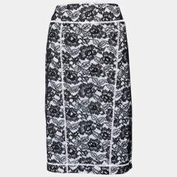 Pre Owned Chanel Black Lace Pencil Skirt L