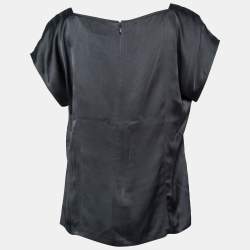 Pre Owned Chanel Black Silk Satin Square Neck Top L