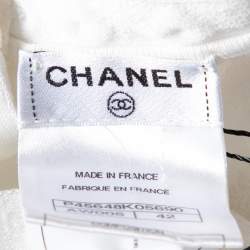 Pre Owned Chanel White Cotton Knit Buttoned Long Sleeve Top L