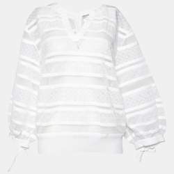 Pre Owned Chanel White Cotton Knit Buttoned Long Sleeve Top L