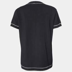 Pre Owned Chanel Black Cotton Knit Contrast Detail T-Shirt L