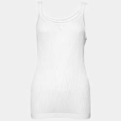 Chanel White Cotton Patterned Knit Tank Top L