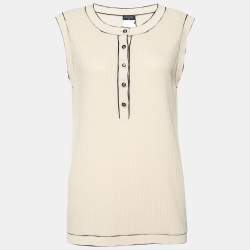 مملوكة مسبقًا Chanel Beige Cotton Knit Sleeveless T-Shirt L