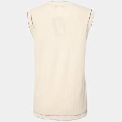 مملوكة مسبقًا Chanel Beige Cotton Knit Sleeveless T-Shirt L
