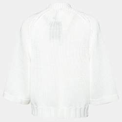 Pre Owned Chanel White Cotton Cable Knit Button Front Cardigan M