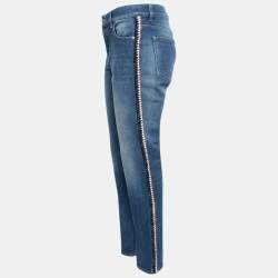 Chanel Blue Denim Braided Stripe Detail Jeans M Waist 28"