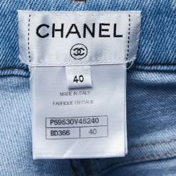 Chanel Light Blue Denim Braided Detail Slim Fit Jeans M Waist 30"