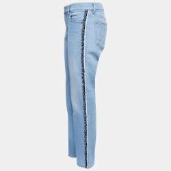 Chanel Light Blue Denim Braided Detail Slim Fit Jeans M Waist 30"