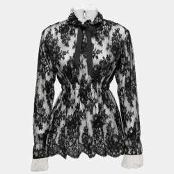Chanel Black and White Lace Turtle Neck Long Sleeve Salzburg Blouse S