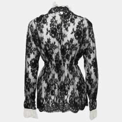 Chanel Black and White Lace Turtle Neck Long Sleeve Salzburg Blouse S