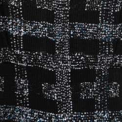 Pre Owned Chanel Black Sequined Knit & Silk Inset Top S