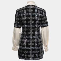 Pre Owned Chanel Black Sequined Knit & Silk Inset Top S