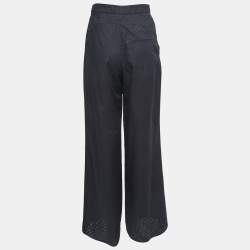 Pre Owned Chanel Black Eyelet Cotton Wide Leg Trousers S