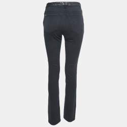 Chanel Black Cotton Knit Leather Trimmed Skinny Jeans M