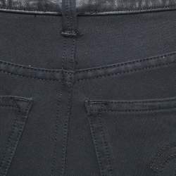 Chanel Black Cotton Knit Leather Trimmed Skinny Jeans M