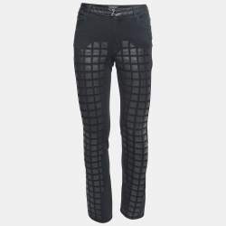 Chanel Black Cotton Knit Leather Trimmed Skinny Jeans M