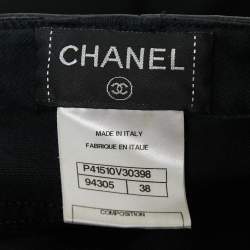 Chanel Black Cotton Knit Leather Trimmed Skinny Jeans M