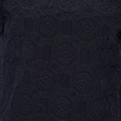 Pre Owned Chanel Navy Blue Floral Quilted Silk Top M