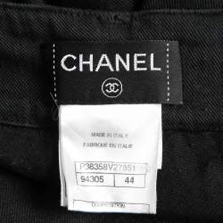 Chanel Black Denim Leather Patchwork Distressed Straight Fit Jeans L Waist 32"
