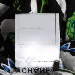 Pre Owned Chanel Black CC Illustration Print Cotton Jersey Ruffled Top M