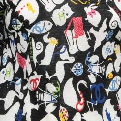 Pre Owned Chanel Black CC Illustration Print Cotton Jersey Ruffled Top M